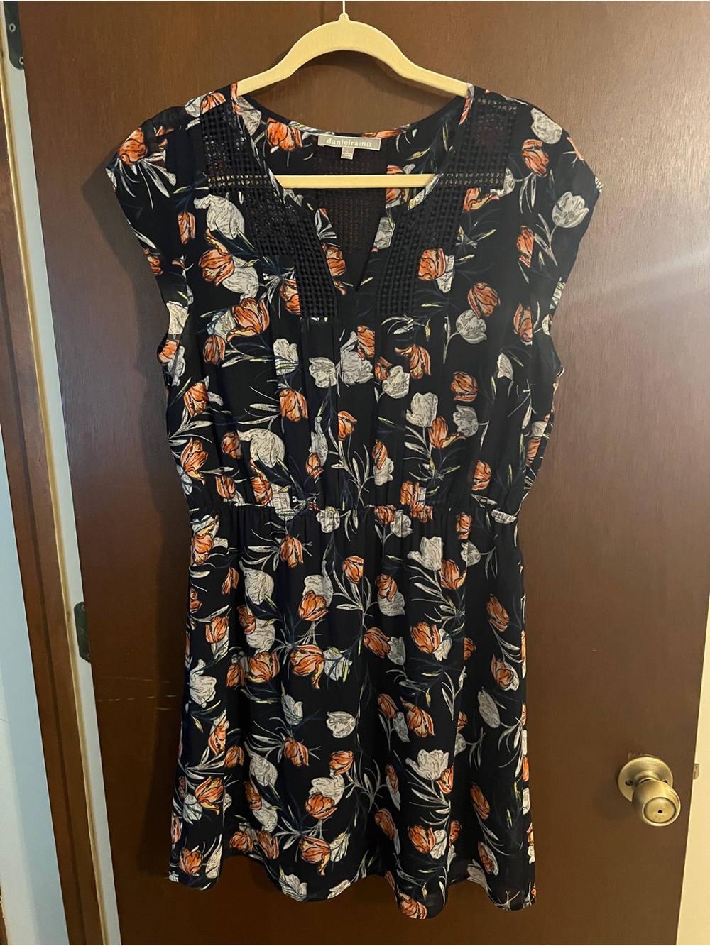 Daniel Rainn Black Midi Dress with Orange & Cream Floral